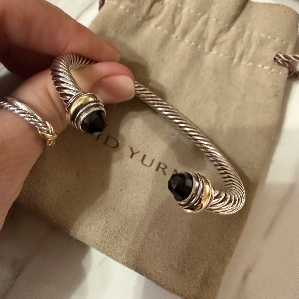 DY Authentic Classic Cable Bracelet w/ 14k gold/silver/Black Onyx 5 mm size Med - Picture 7 of 9